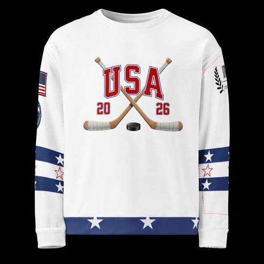 Discover USA Hockey-Sweatshirt, All over print Crewneck, Hockey crewneck, Expect three weeks for delivery