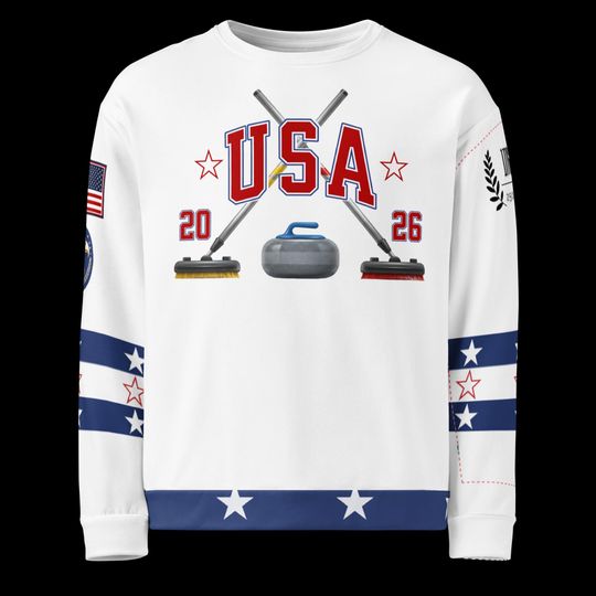 Discover USA Curling- Sweatshirt, All Over Print Crewneck Sweatshirt, USA Curling, Expect three weeks for delivery