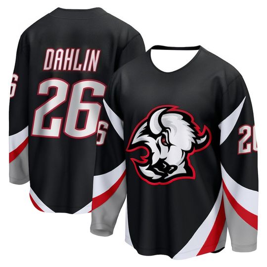 Discover 2026 New hockey jersey Black with red/white gray aggressive Buffalo Logo Dynamic Design sports jersey 3d HD print