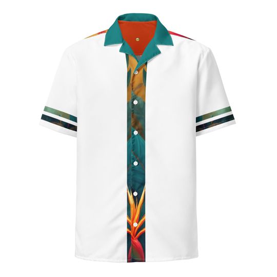 Tropical Guayabera Inspired Shirt | White & Teal Resort Button-Up