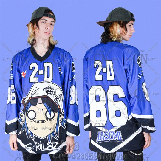 Discover 2026 New GORILLAZ Hockey Jersey V-Neck Loose And Fashionable Hip-Hop Street Wear Men'S And Women'S Casual Long Sleeved T-Shirt