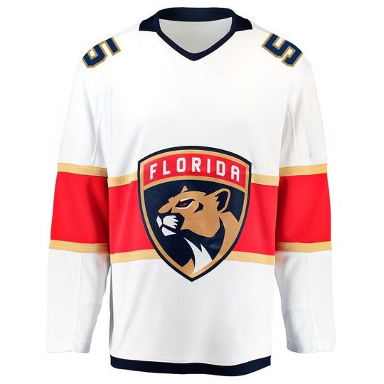 Discover Hockey Jersey - White with Red/Navy/Gold Accents Panther Head "Florida" Logo Athletic Jersey 3d HD Prints