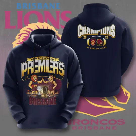 Discover Brisbane Lions x Brisbane Broncos 3D Hoodie Home Of Champions 2025
