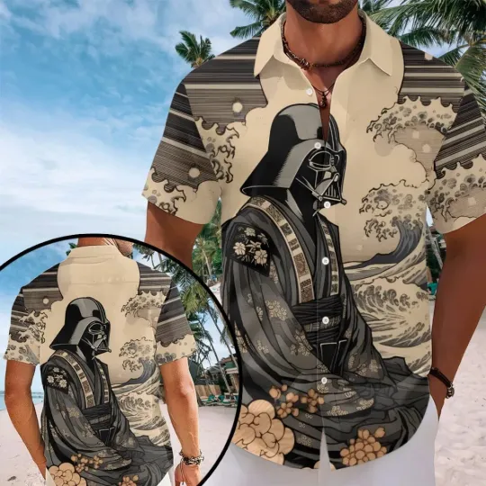 Discover Darth Vader Ukiyo-e Wave Print Button-Up Hawaiian Shirt Size S-5XL