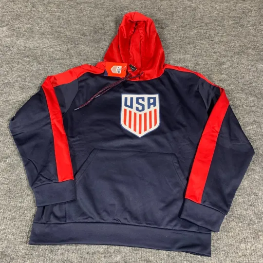 USA Hockey Hoodie Mens M Blue Sweatshirt Pullover Olympics Fleece Performance
