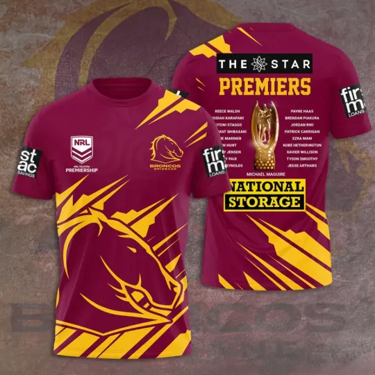 Discover Brisbane Broncos 2025 NRL Premiers 3D Apparel
