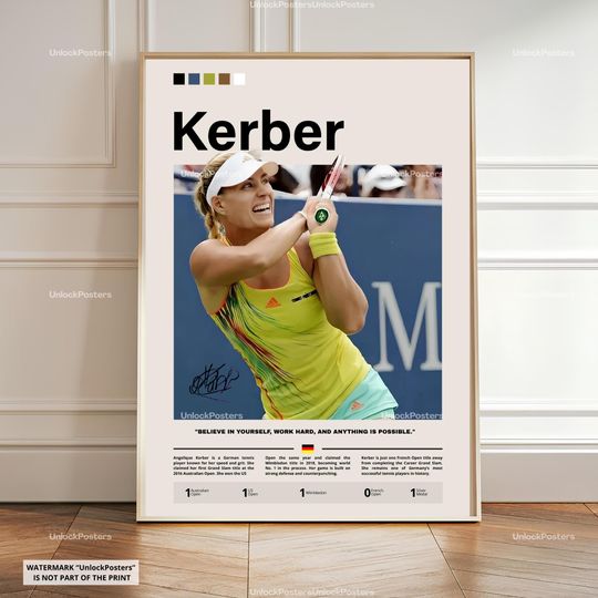 Discover Angelique Kerber Poster, Kerber Tennis, Framed Tennis Champion Print, Grand Slam Decor, Sports Artwork, Angelique Kerber Wall Art, Athlete