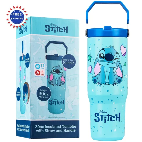 Discover Get Trend Disney Stitch Tumbler 30oz Straw Kids Teens Insulated Handle Travel