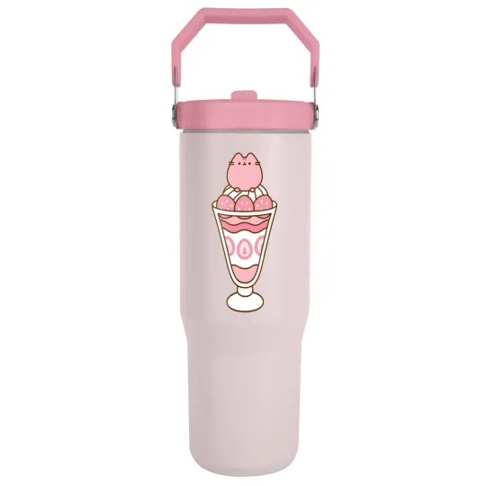 Pusheen 30oz/900ml Tumbler Mug with Flip Handle - Travel Double-Wall Vacuum Insulated Cat Design