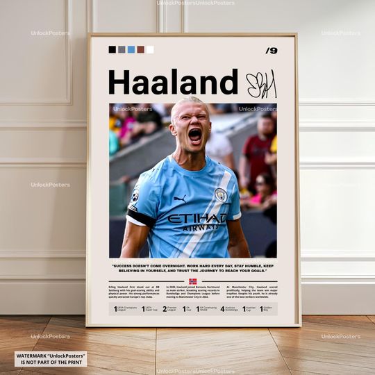 Discover Erling Haaland Poster, Haaland City Wall Art, Framed Haaland Print, Manchester City Team Decor, Football Fan Gift Idea, Soccer Print, Art