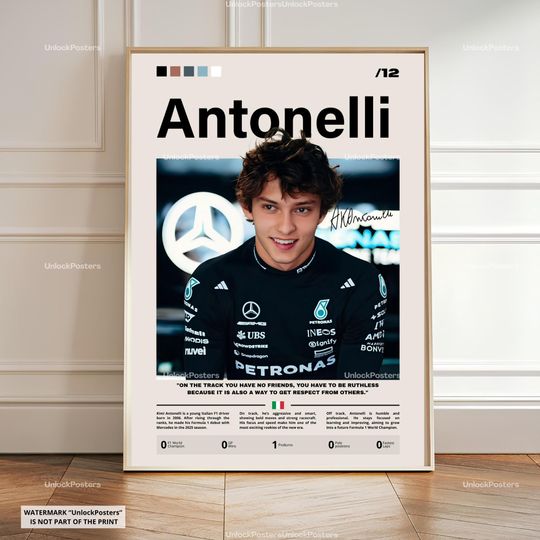 Discover Kimi Antonelli Poster, Antonelli Mercedes, Framed Mercedes F1 Print, Motorsport Grand Prix Decor, Car Racing Artwork, Antonelli Mercedes