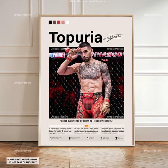 Discover Ilia Topuria UFC Poster, MMA Wall Art Print, Champion Fighter Decor, Perfect Gift for UFC Fans, Framed Fighter Art, Ilia Topuria Print, Png