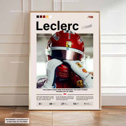 Discover Charles Leclerc F1 Poster, Ferrari Star Driver Print, Premium Racing Wall Art, Scuderia Ferrari Decor, Formula 1 Gift for Motorsport Fans