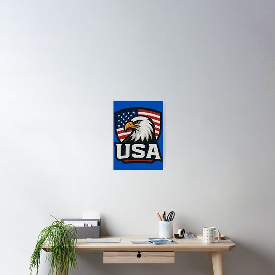 Discover USA Bald Eagle Sports Logo T-Shirt – American Flag Emblem | 2026 World Cup Fan Poster