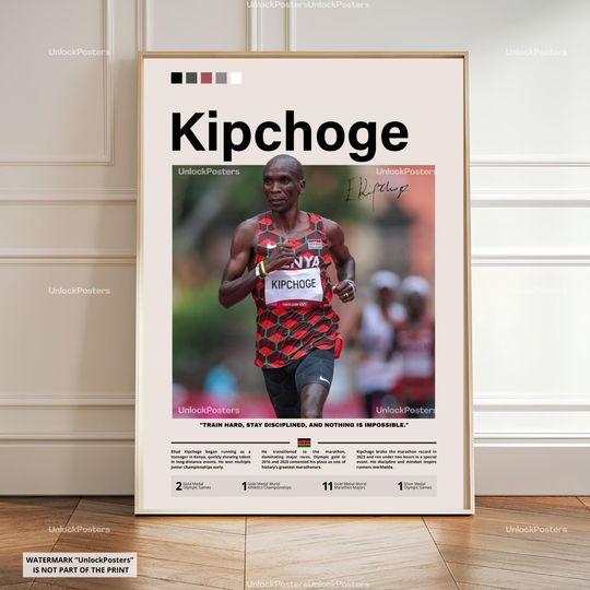 Discover Eliud Kipchoge Poster, Eliud Kipchoge Print, Kipchoge Wall Art, Marathon Runner Wall Art, Olympic Champion Print Decor, Kipchoge Artwork
