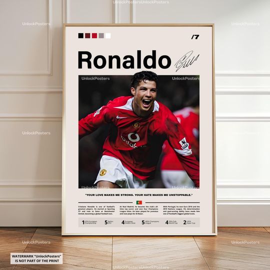 Cristiano Ronaldo Poster, Ballon d'Or Winner, Manchester United Football Print, Portuguese Football WallArt, Man Utd Decor, Ronaldo Football