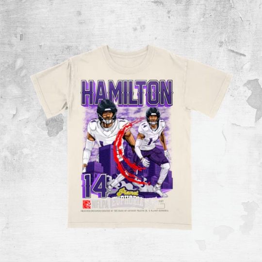 Discover Hamilton Bootleg Football Graphic Tee, Retro Vintage 90s Cartoon Sports Art Shirt