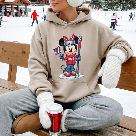 Discover USA Winter 2026 Sweatshirt & Hoodie, USA Skiing Minnie Sweatshirt, 2026 Winter Sports Crewneck, Italy Winter Sports Crewneck