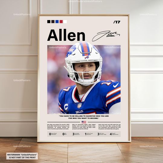 Discover Josh Allen Poster, Buffalo Bills MVP, football Print, American Football Wall Art, Bills Decor, Allen Football Gift, football Fan Art, Allen Print
