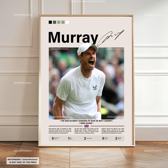 Discover Andy Murray Poster, Murray Tennis Legend, Tennis Print, Grand Slam Decor, Tennis Artwork, Murray Wall Art, Sports Gift, UK Tennis