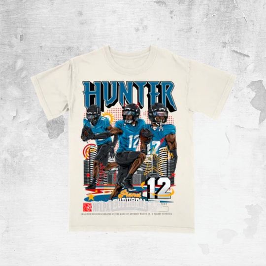 Discover Hunter Retro Bootleg Football Graphic Tee, Vintage 90s Sports Cartoon Art Shirt
