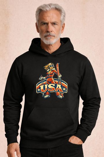 Discover America Vintage Winter Olympic Hoodie | Retro USA Logo Hooded Sweatshirt