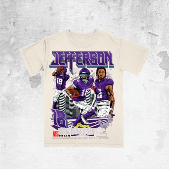 Discover Justin Jefferson Cartoon Tee | Purple Vintage Football Shirt | Sports Streetwear Top