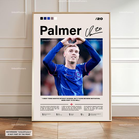 Discover Cole Palmer Poster, Palmer Chelsea Print, Palmer Print, Chelsea Fan Gift Idea, Football Wall Decor, Chelsea Poster, Framed Cold Palmer Art