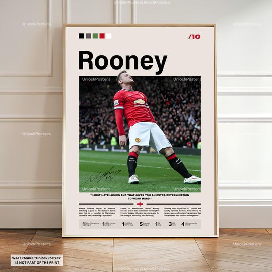 Discover Wayne Rooney Poster, Rooney Manchester United, Framed Football Print, Premier League Decor, Soccer Legend Artwork, Rooney Wall Art, Print