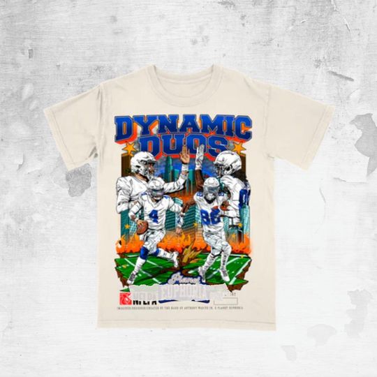 Discover Dynamic Duo Retro Football Bootleg Tee, Vintage Style Cartoon Sports Graphic Shirt