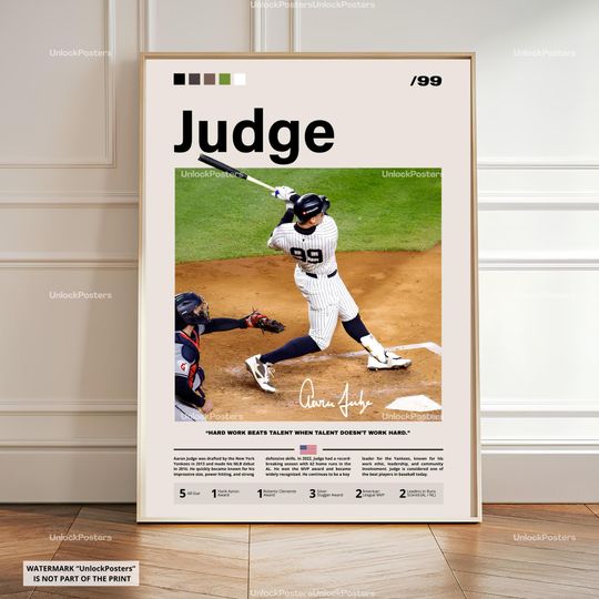 Discover Aaron Judge Poster, Judge Yankees, Framed MLB Baseball Print, Baseball Sports Decor, Baseball Action Artwork, Judge Yankees Wall Art, Iconic