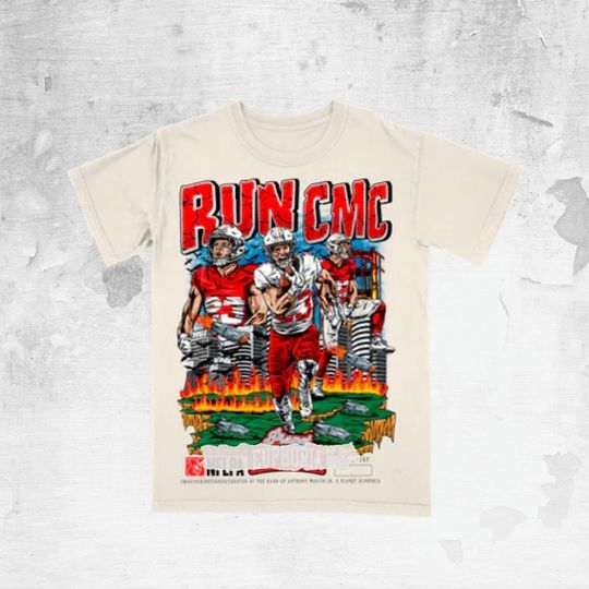 Discover Run CMC Retro Bootleg Football Tee, Vintage Cartoon Player Graphic Shirt