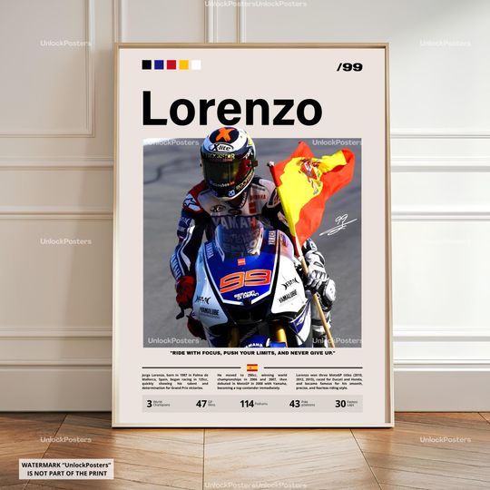 Discover Jorge Lorenzo Poster, Lorenzo Yamaha Wall Art, Framed Lorenzo MotoGP Print, Motorsport Grand Prix Decor, Moto Racing Artwork, Lorenzo MotoGP