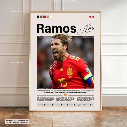 Discover Sergio Ramos Poster, Ramos Spain Print, Framed Ramos Art, Spain National Team Gift, Sergio Ramos Decor, Spain Legend Poster, Ramos Wall Art