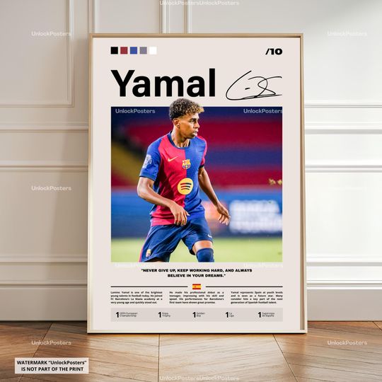 Discover Lamine Yamal Poster, Yamal Print, Yamal Barcelona Wall Art, Framed Yamal Print, Barcelona FC Decor, Barcelona FC Fan Gift Idea, Soccer Print