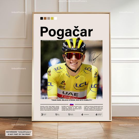 Discover Tadej Pogaar Poster, Pogaar Cyclist Print, Cycling Poster, Cycling Decor, Tour De France Poster, Giro D'Italia Poster, Pogaar Art
