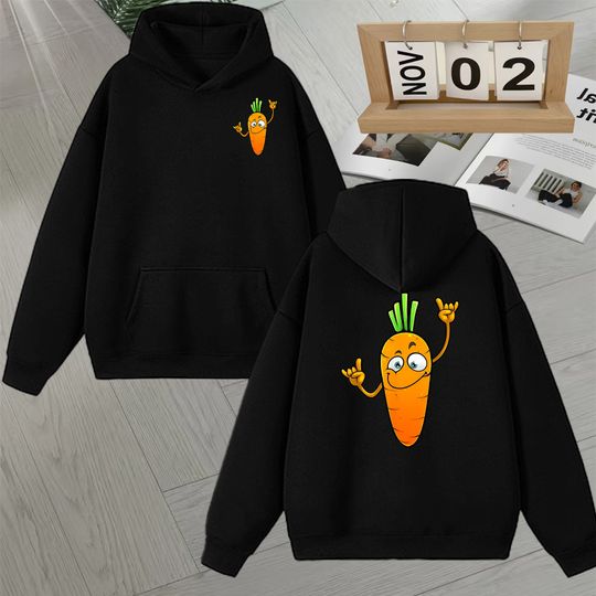 Discover Funny Carrot Pattern Double Sided Print Sweatshirt Fleece Men Women Long sleeve Loose Autumn Winter Hoodie Unisex Hood Pullover