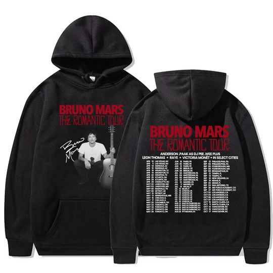 Discover Bruno Mars The Romantic 2026 Tour Hoodies Men's Clothing Vintage High Street Sweatshirts Autumn/Winter Fleece Long Sleeve Hooded
