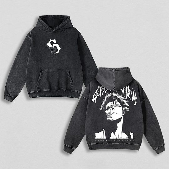 2025 Japanese Grimmjow Jaegerjaquez RIPP JUNC Manga Graphic Hoodies Washed Oversized Vintage Long Sleeves Cotton Men Women Clothing
