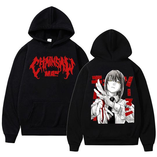 Chainsaw Makima Graphic Printed Hoodies Vintage Oversized Hooded Sweatshirt Long Sleeves Cotton Hoodie Men Women Clothes