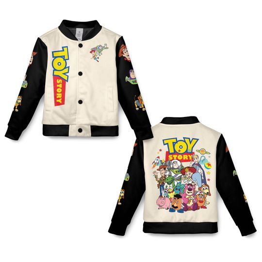 Toy Story Group Adult Kid Baseball Jacket, Retro Pixar Disney Toy Story Varsity Jacket, Woody Buzz Jessie Slinky Rex Jacket, Disneyland Trip