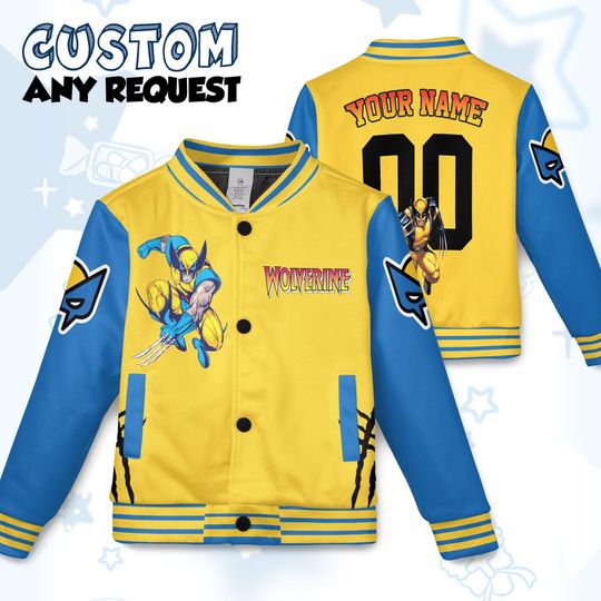 Disney Marvel X-Men Wolverine Varsity Jacket, Superhero Unisex Bomber Jacket, Wolverine Deadpool Marvel Family Matching Outfit