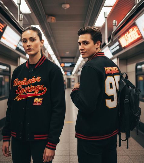 Disney Pixar Cars Radiator Springs Baseball Jacket, Lightning 95 Racing Varsity Jacket, McQueen Inspired Motorsports Jacket, Pixar Fan Gift