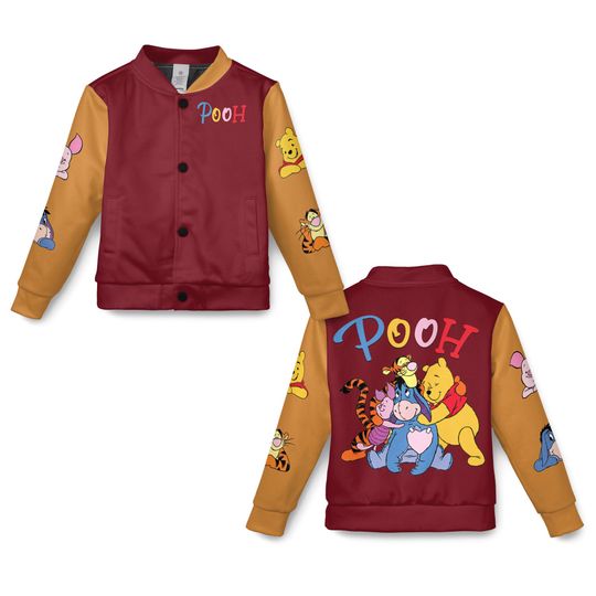 Discover Disney Winnie The Pooh Baseball Jacket, Pooh And Friends Streetwear Style Varsity Jacket, Disneyland Family Trip Outerwear, Birthday Gift