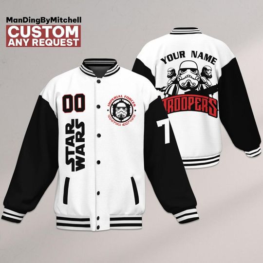 Personalized Star Wars Imperial STORMTROOPER Varsity Jacket, Custom Disney Jacket, Star Wars Varsity, Disney Uniform Varsity