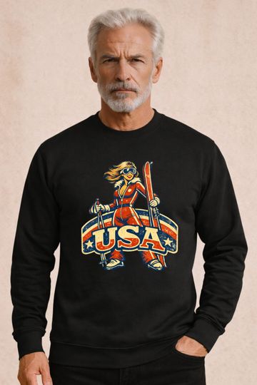 Discover America Vintage Winter Olympic Sweater | Retro USA Logo Crewneck Pullover