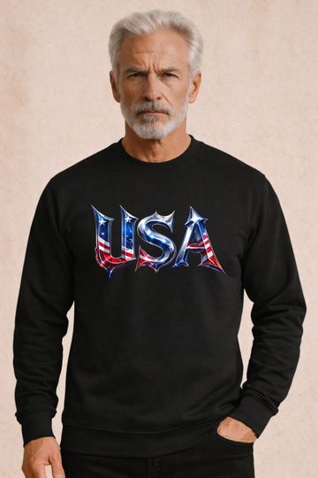 Discover USA Patriotic Chrome Sweater  3D Metallic American Flag Crewneck Sweatshirt