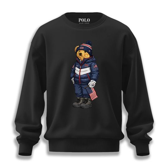 Discover Usa Olympic Bear Sweatshirt 2026, Winter Sports Bear Crewneck, Patriotic American Pullover