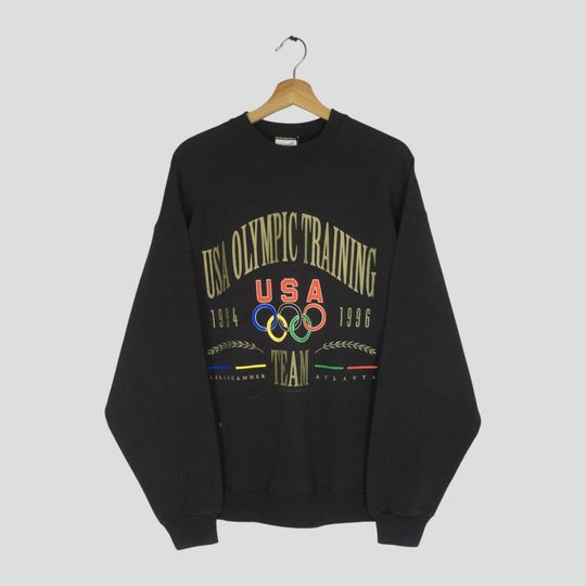 Discover Vintage 90's USA Olympic Black Sweatshirt Xlarge Usa Olympic Games Spell Out Big Logo Sweater Usa Olympic Training Team Crewneck Size XL