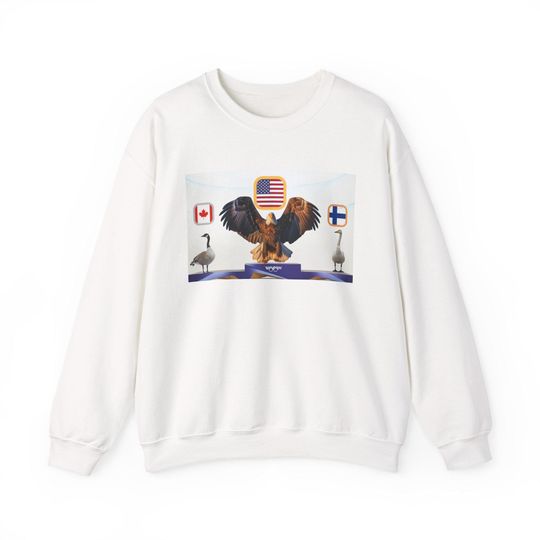 Bald Eagle with Flags Crewneck Sweatshirt ,USA Canada Finland emblem,USA Hockey, USA Hockey Gold Medal, 2026 Olympics, Humorous Hockey Shirt